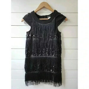 Girls Size L Marciano Black Fringe and Sequin Formal Party Dress